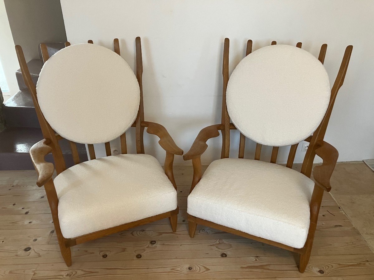 Pair Of Grand Repos Model Armchairs In Oak By Guillerme And Chambron