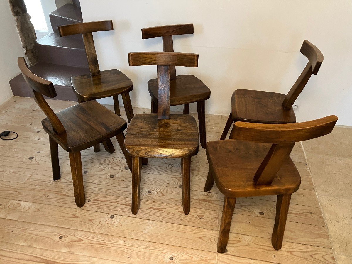  Series Of 6 Brutalist Chairs By Olavi Hanninen For Mikko Nupponen 1950-1960-photo-4