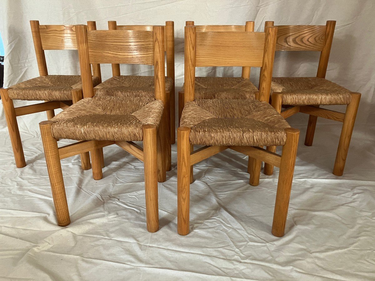 Set Of 6 Chairs By Charlotte Perriand Meribel Model Steph Simon Edition 1960-photo-2