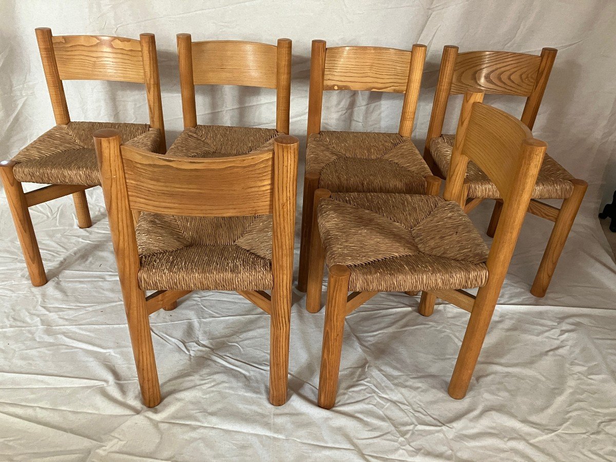 Set Of 6 Chairs By Charlotte Perriand Meribel Model Steph Simon Edition 1960-photo-4