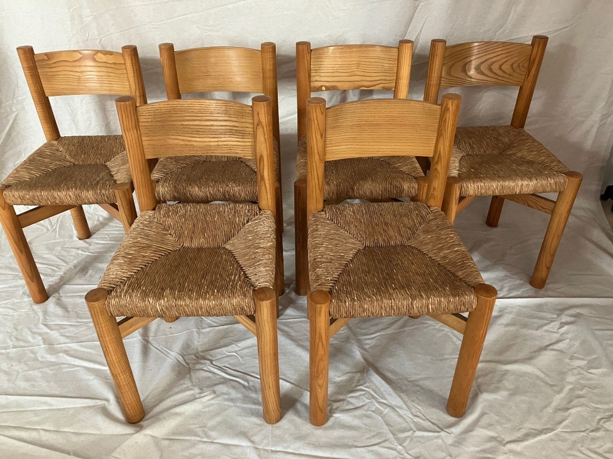 Set Of 6 Chairs By Charlotte Perriand Meribel Model Steph Simon Edition 1960