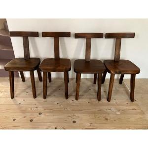 Series Of 4 Chairs By Olavi Hanninen In Solid Elm 1950-1960