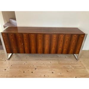 Sideboard From The 1960s-1970s In Rosewood And Chrome Feet