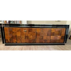 Willy Rizzo Burl Walnut Sideboard From The 1970s Very Good Condition.