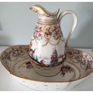 Pitcher And Its 18th Century Verneuilh Bordeaux Porcelain Bowl