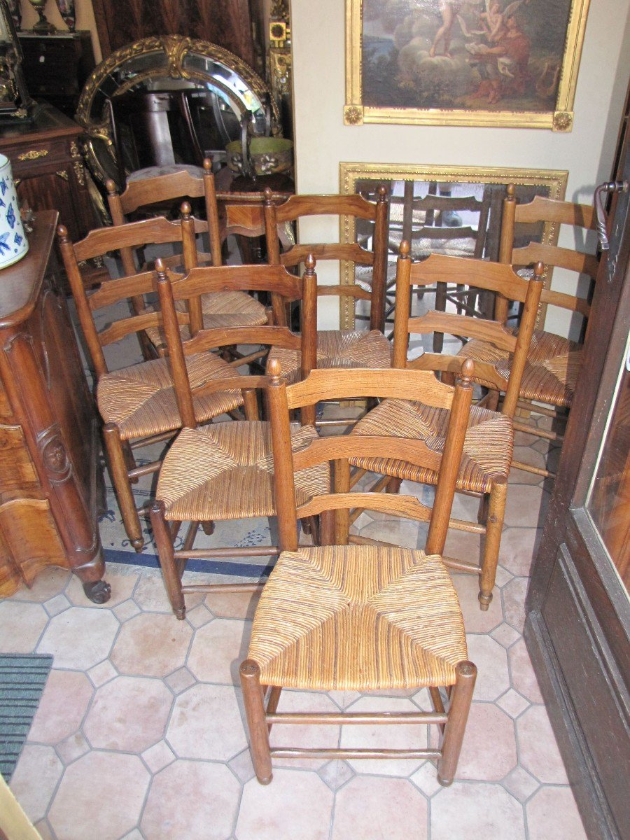 Série de chaises  paillées anciennes-photo-2