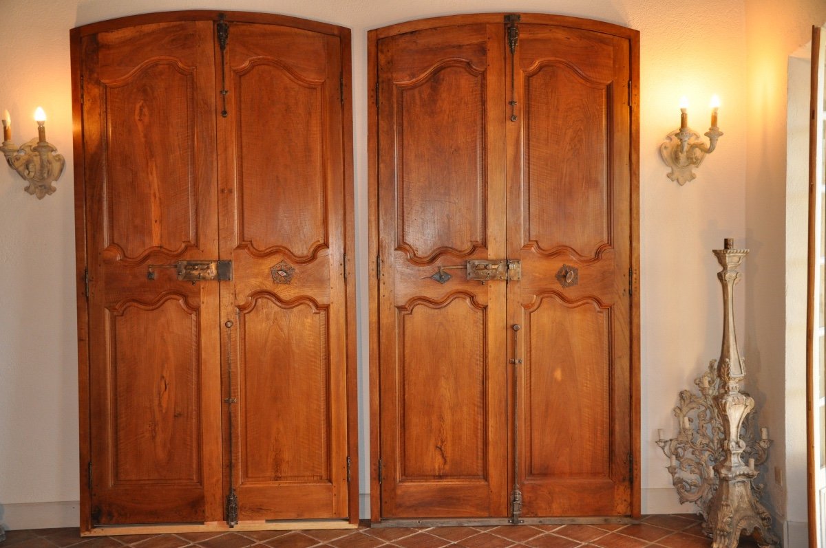 Two Antique Double-leaf Double-sided Walnut Communication Doors, Eighteenth Louis XVI Style 