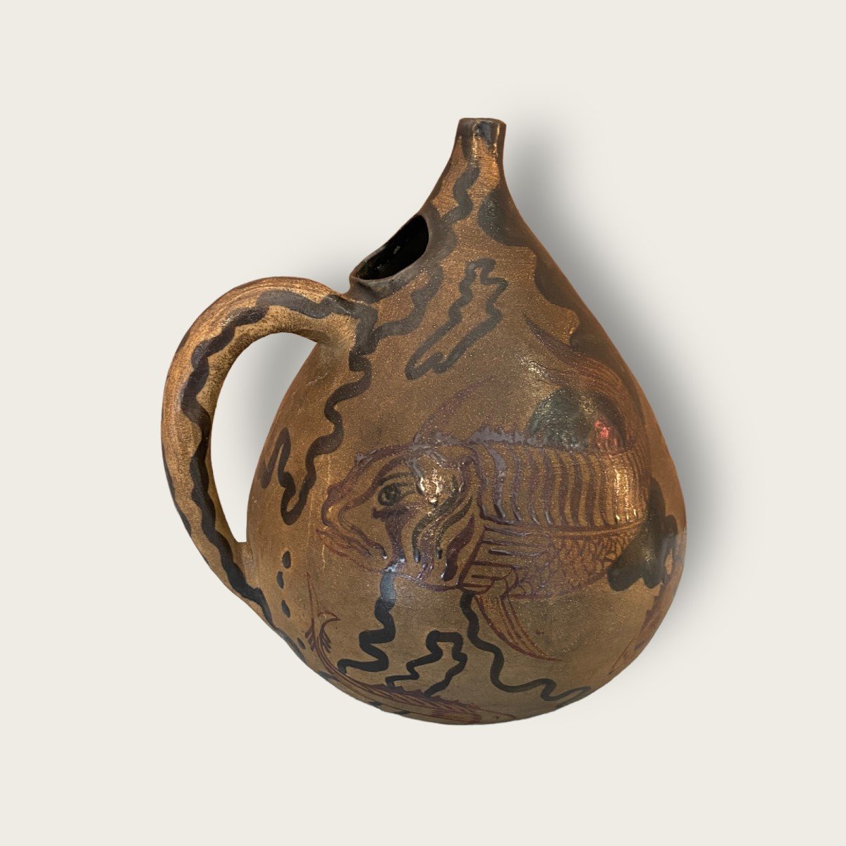 Ciboure, Rare Pitcher With Lionfish And Starfish-photo-2