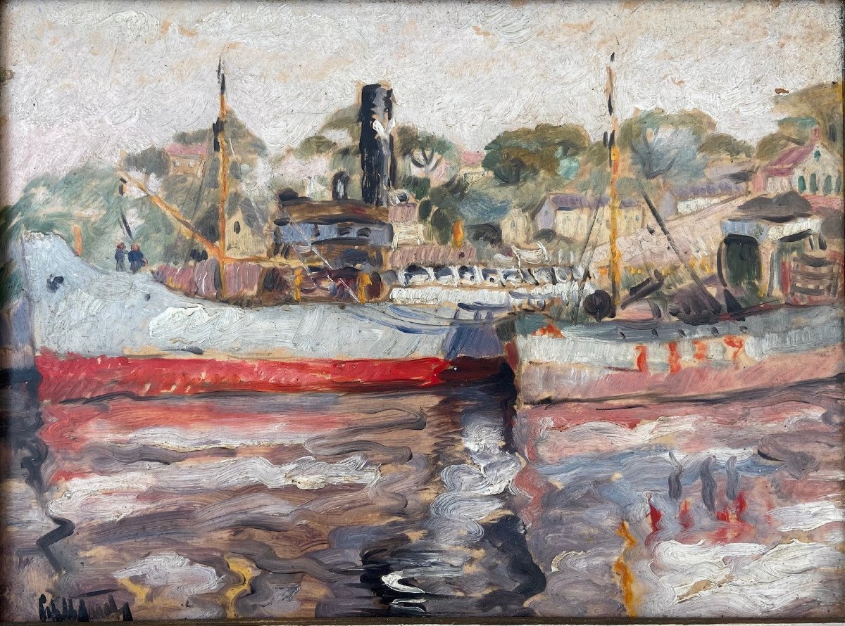 Estelle Juste, The Port Of Antibes, 1949. Belgian Painter-photo-2