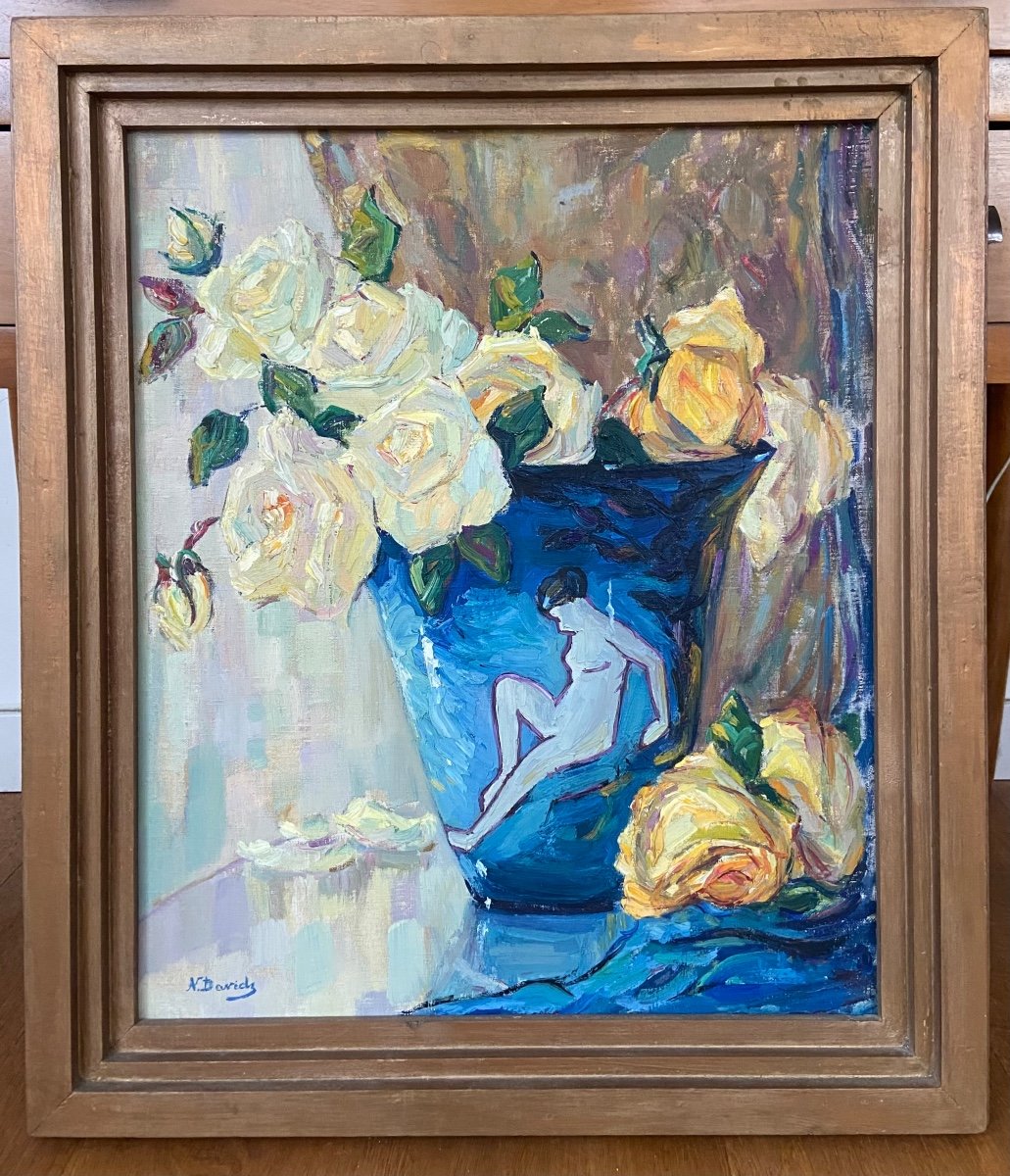 The Vase With Bouquet Of Roses, Signed N David