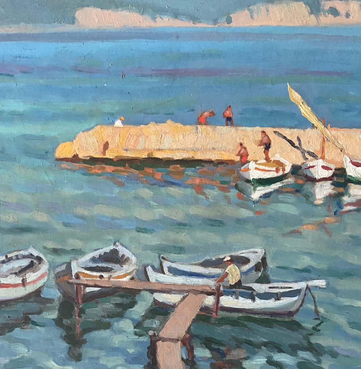 La Ciotat, The Little Port. Oil On Cardboard By Eugène Yvan, Provencal Painter-photo-3