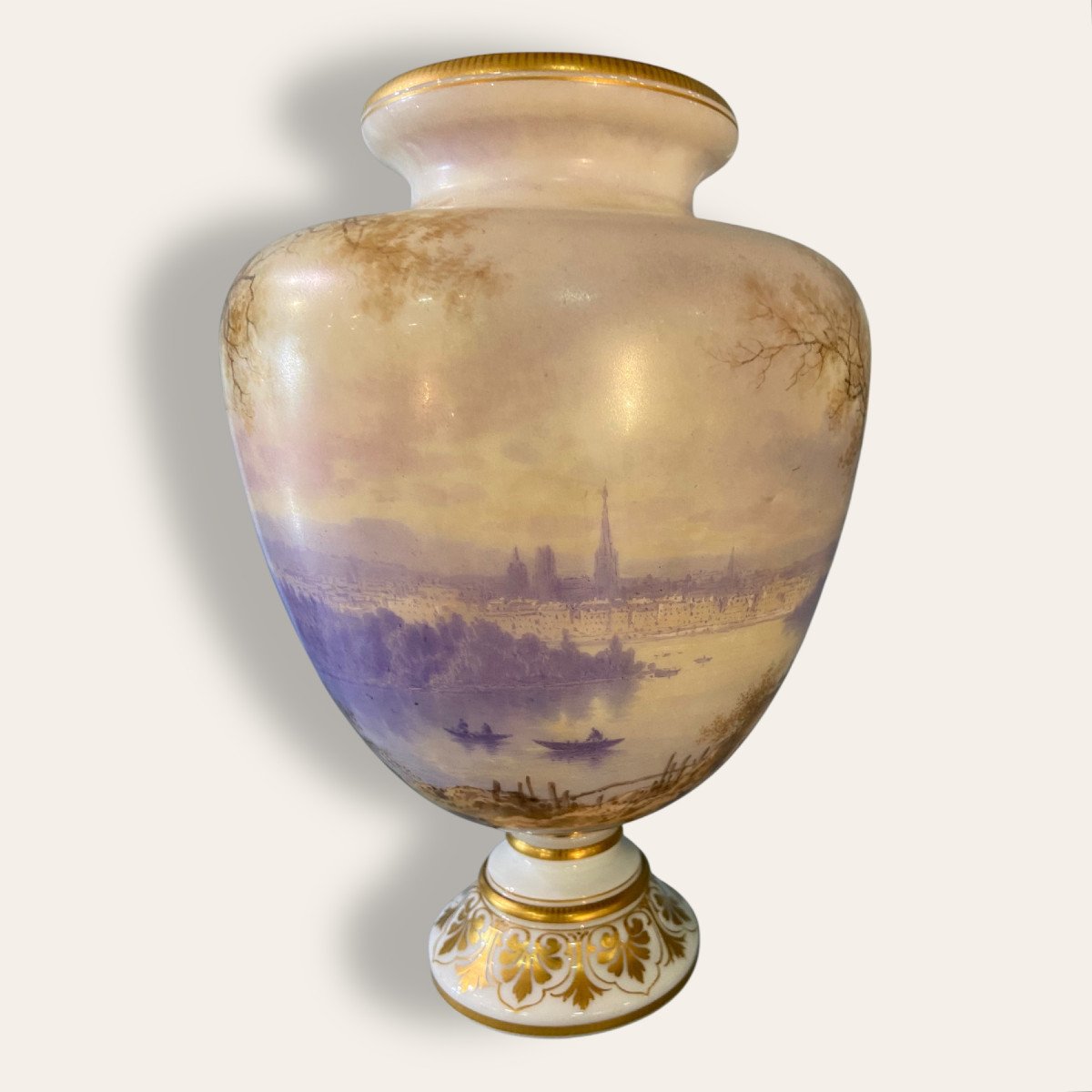 Opaline Vase View Of Rouen, The Cathedral, 19th Century. Signed Paul Langlois, Normandy-photo-4