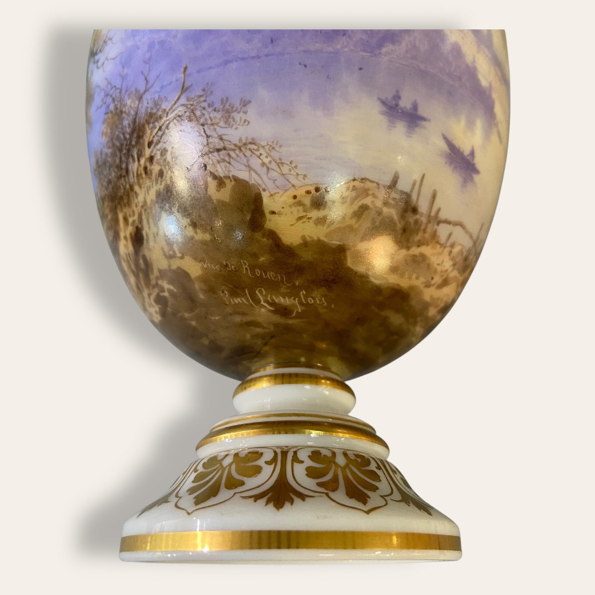 Opaline Vase View Of Rouen, The Cathedral, 19th Century. Signed Paul Langlois, Normandy-photo-5