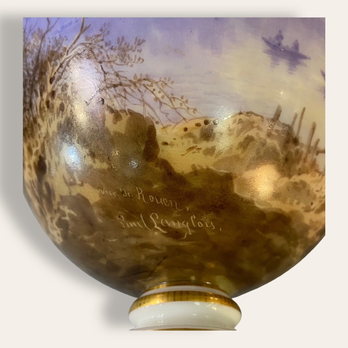 Opaline Vase View Of Rouen, The Cathedral, 19th Century. Signed Paul Langlois, Normandy-photo-6