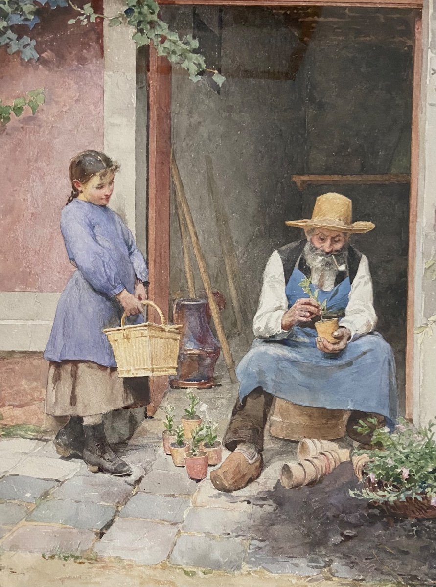 Louis Emile Adam, The Little Girl And The Gardener. The Potting Lesson-photo-1