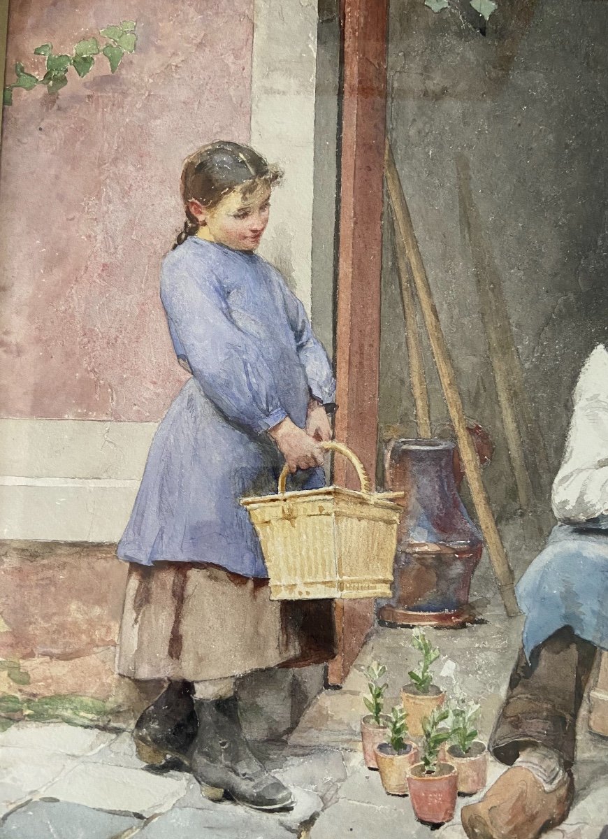 Louis Emile Adam, The Little Girl And The Gardener. The Potting Lesson-photo-2