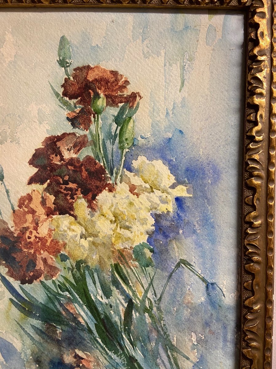 Ernest Filliard, Le Bouquet d'Oeillets, Aquarelle-photo-3