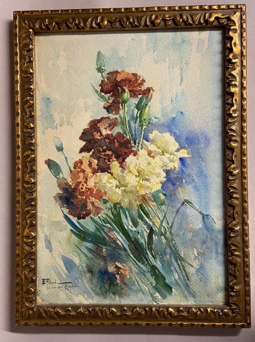 Ernest Filliard, Le Bouquet d'Oeillets, Aquarelle