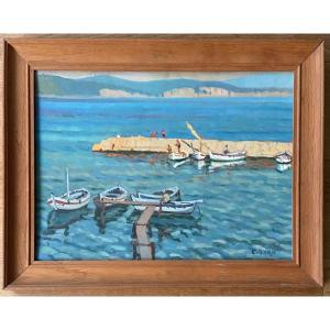 La Ciotat, The Little Port. Oil On Cardboard By Eugène Yvan, Provencal Painter