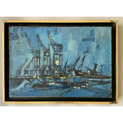 Georges Hanquet, The Cranes And The Tug On The Port.