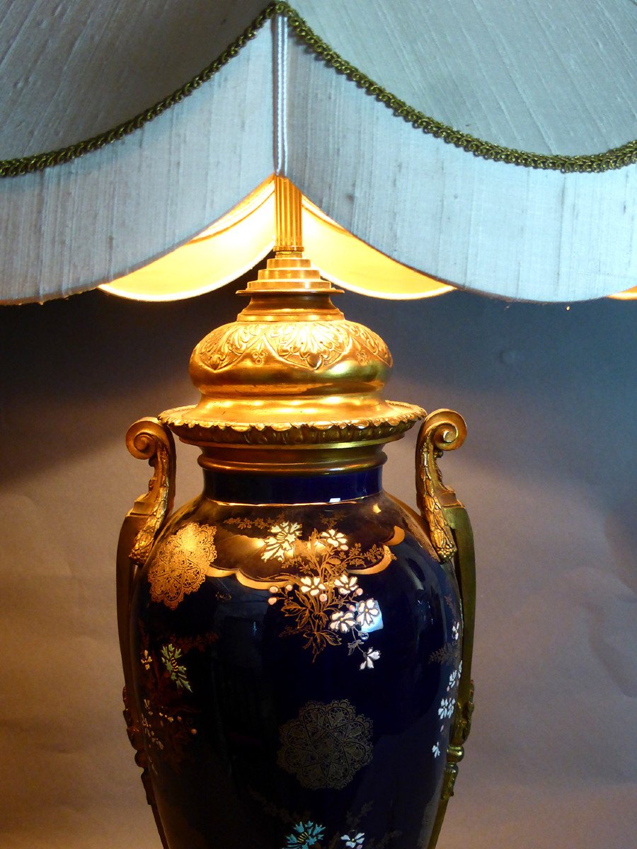 Grande Lampe XIX et sa monture en bronze doré-photo-6