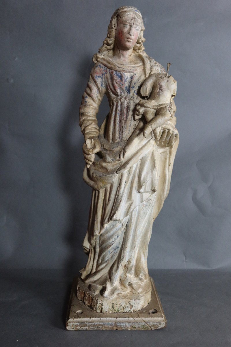 Sculpture "madonna And Child" Late XVII-photo-5