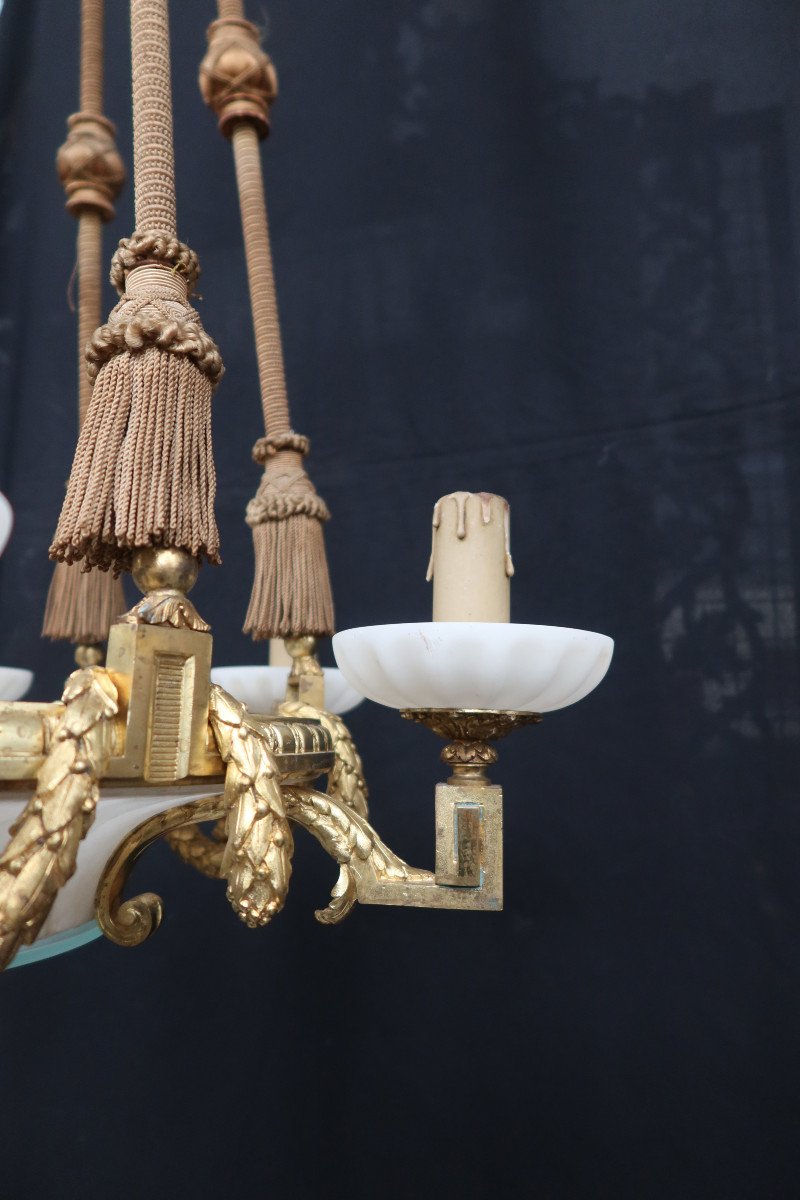 Large Chandelier In Gilt Bronze And Alabaster End XIX-photo-3