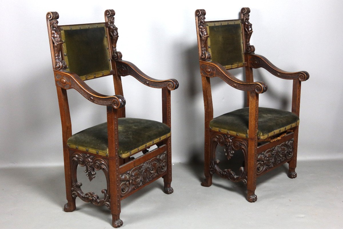 Pair Of Renaissance Style Armchairs-photo-7