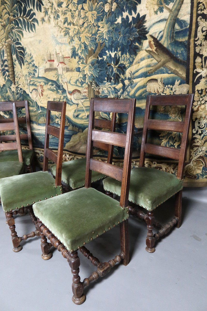 Suite Of Eight Louis XIII Chairs, XVIII Period-photo-3