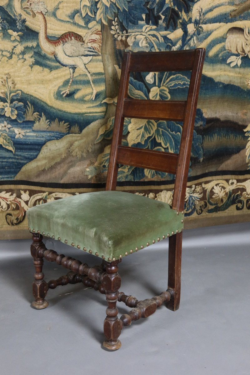Suite Of Eight Louis XIII Chairs, XVIII Period-photo-1