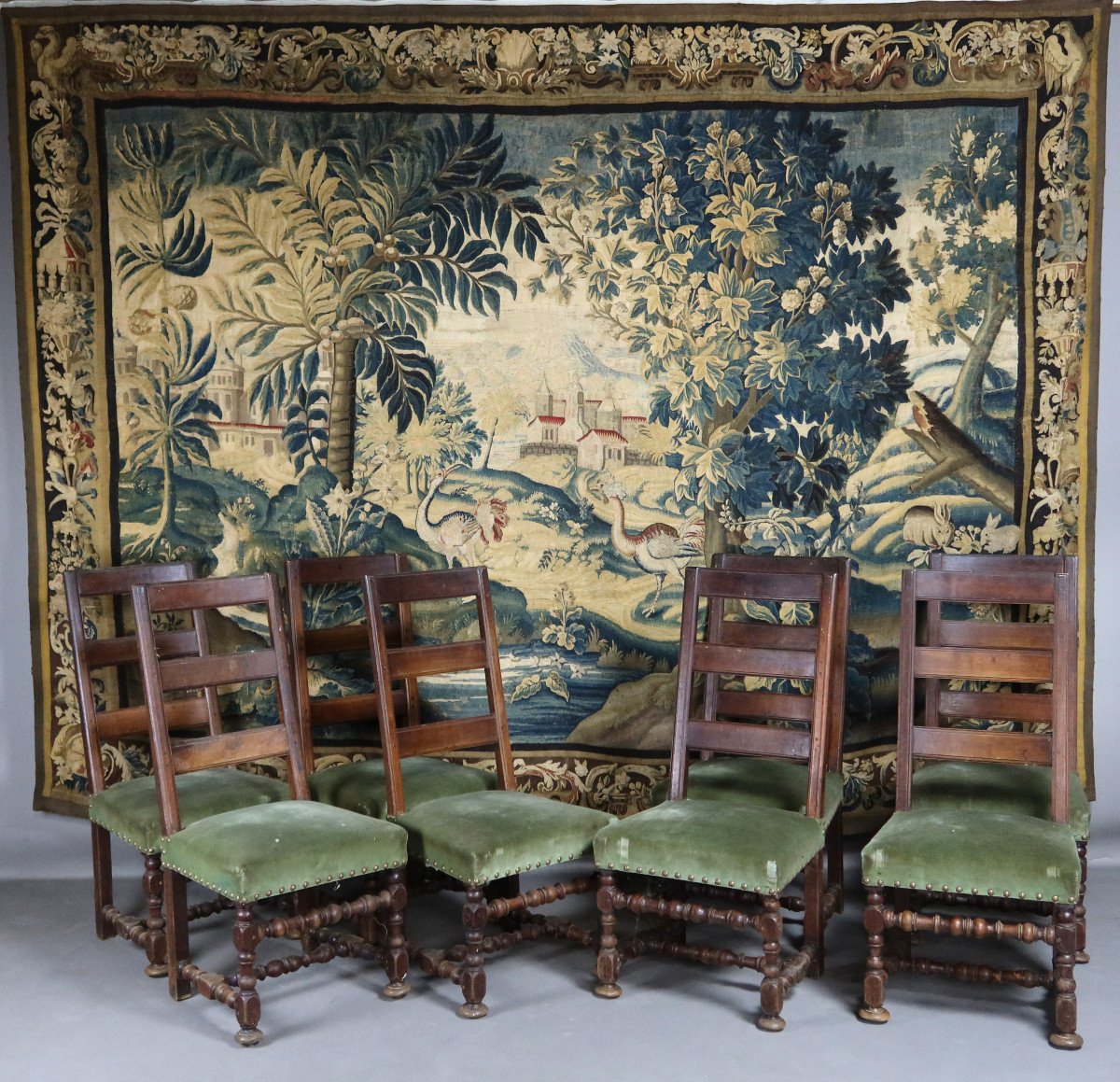 Suite Of Eight Louis XIII Chairs, XVIII Period-photo-7