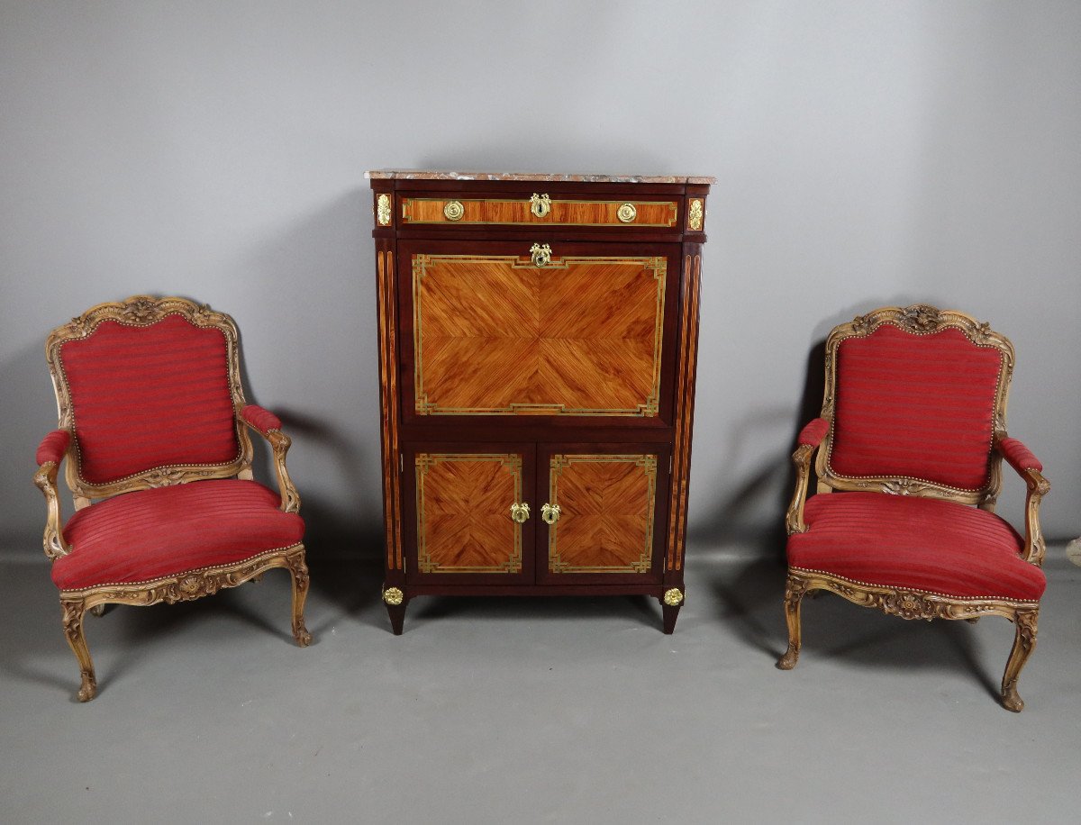 Louis XVI Secretary In Marquetry-photo-3