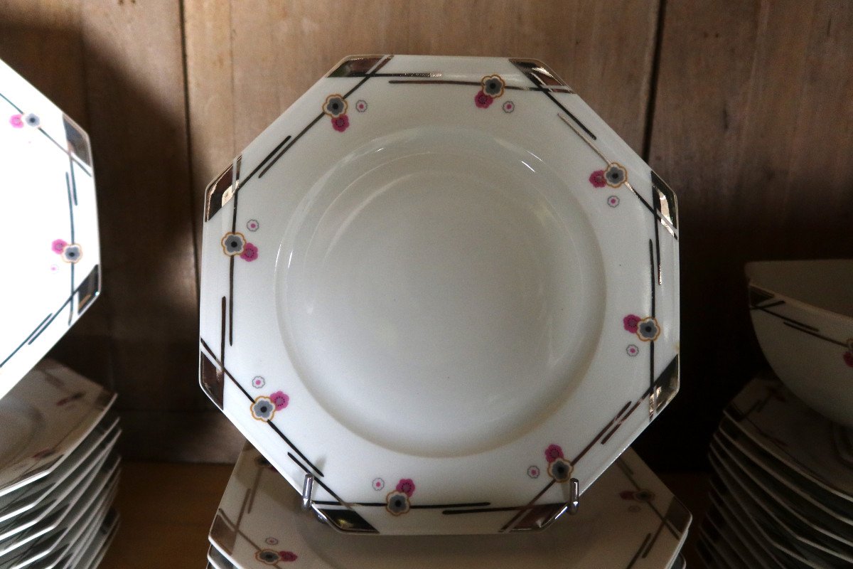 113 Piece Art Deco Porcelain Dinnerware Set-photo-2