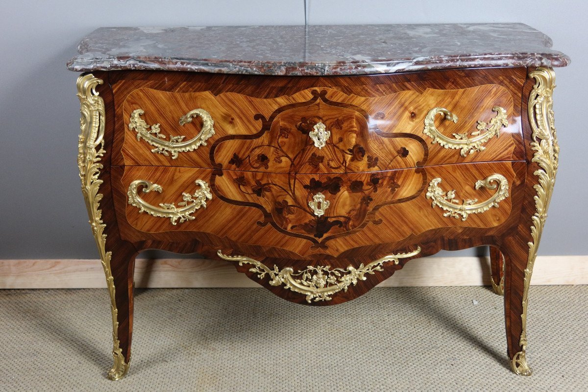 Commode Sauteuse En Marqueterie Estampillée Perreau-photo-2