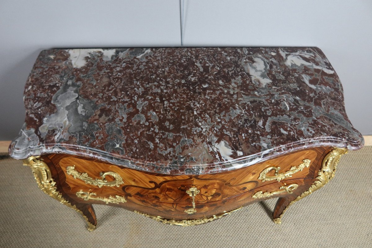 Commode Sauteuse En Marqueterie Estampillée Perreau-photo-3