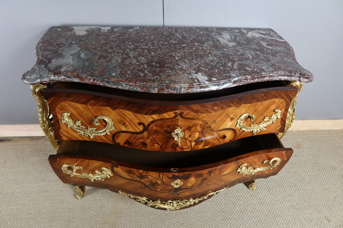 Commode Sauteuse En Marqueterie Estampillée Perreau-photo-6