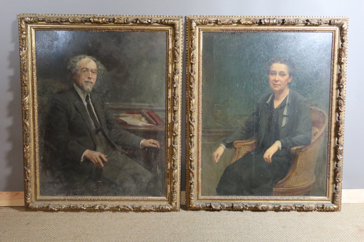 Pair Of Large Portraits By Tony Tollet (1857-1953)