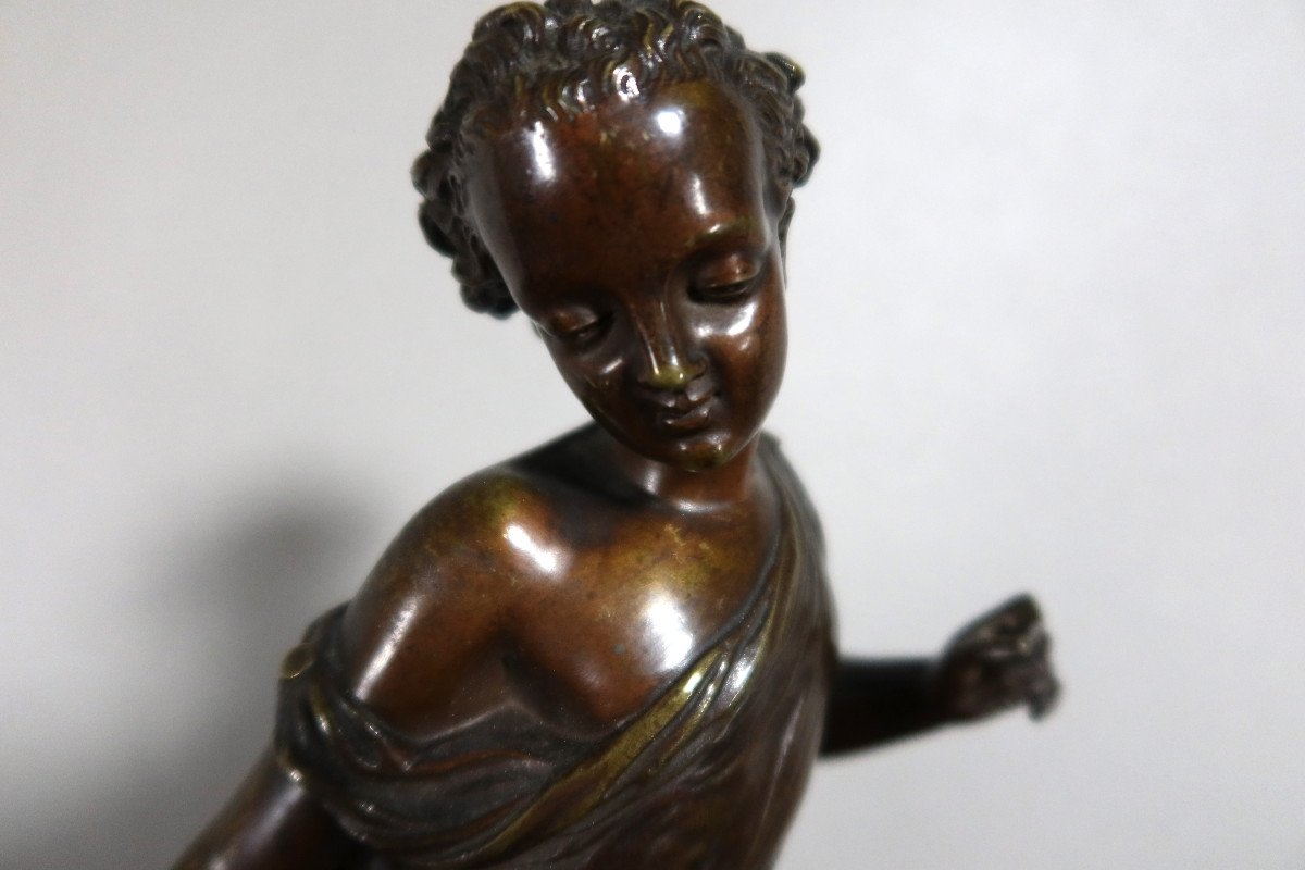 Sujet En Bronze "l'enfant Au Cerceau" Signé Duchoiselle-photo-2