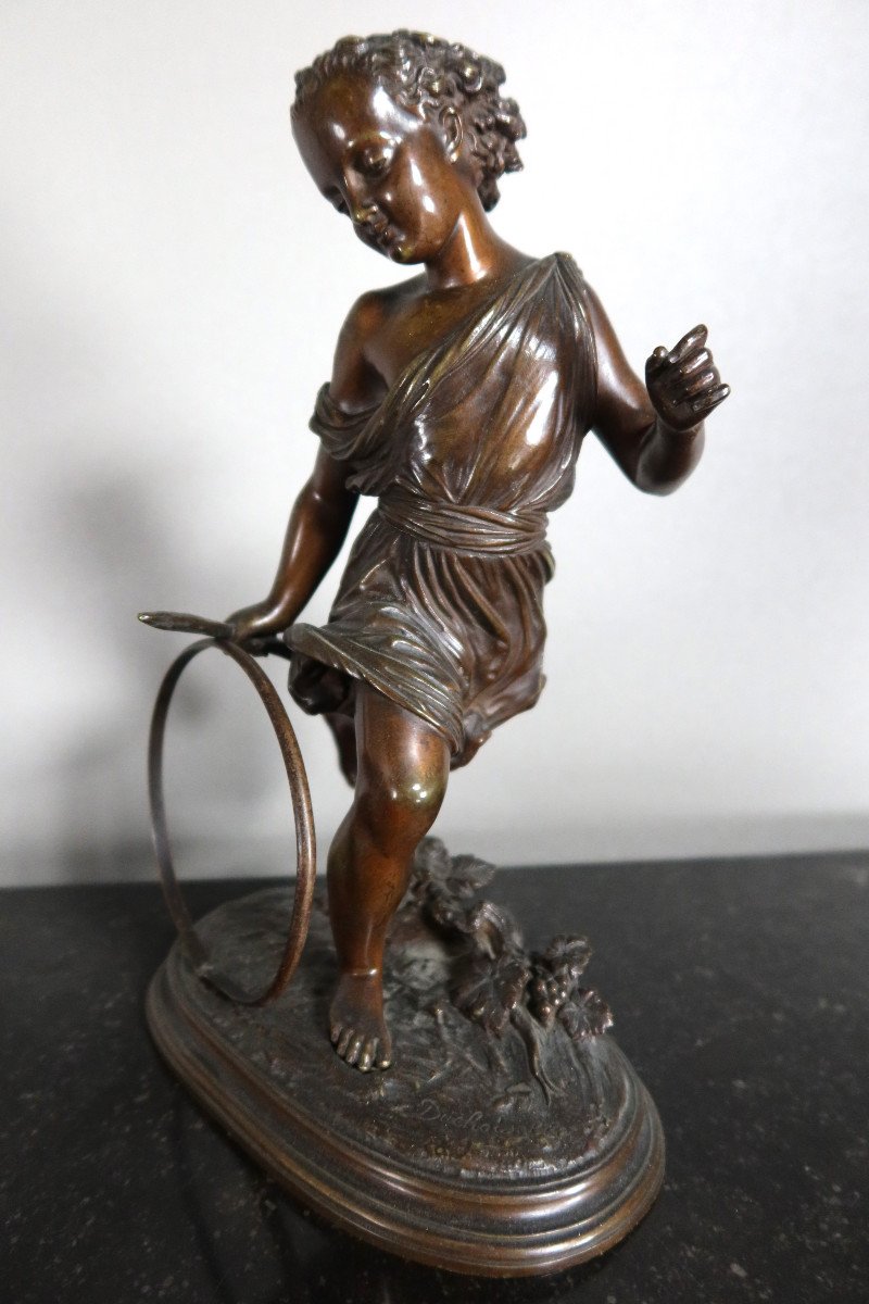 Sujet En Bronze "l'enfant Au Cerceau" Signé Duchoiselle-photo-2