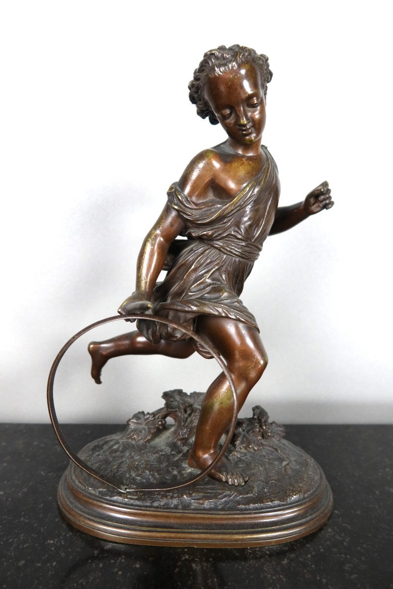 Sujet En Bronze "l'enfant Au Cerceau" Signé Duchoiselle