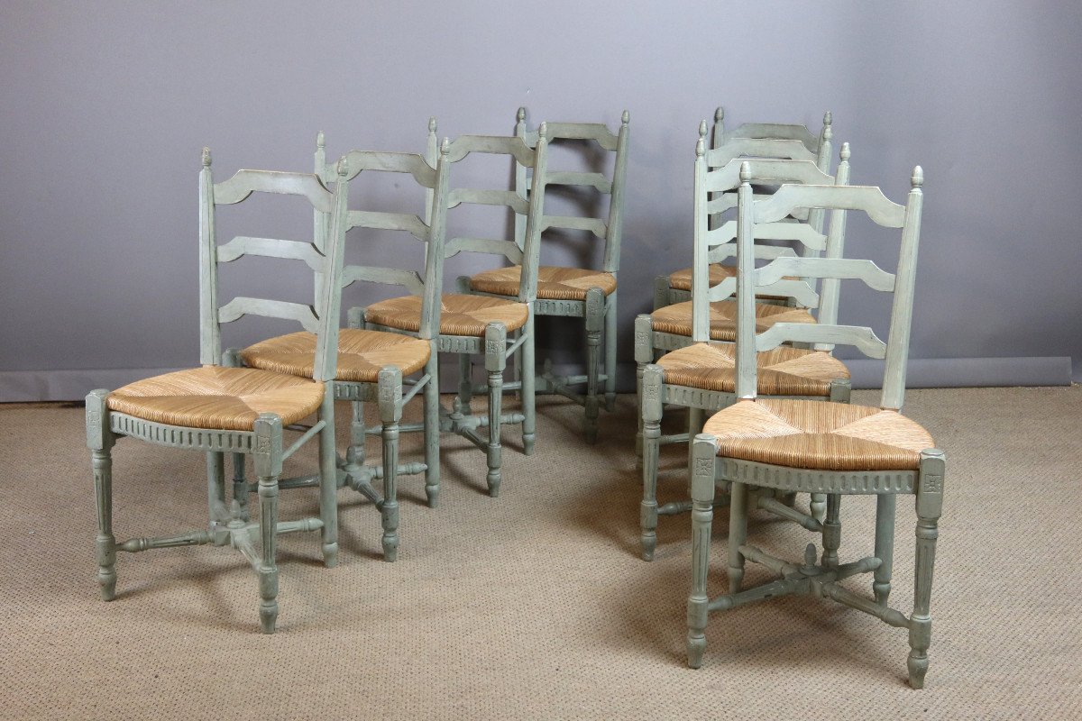 Set Of Eight Louis XVI Style Chairs In Painted Wood-photo-1