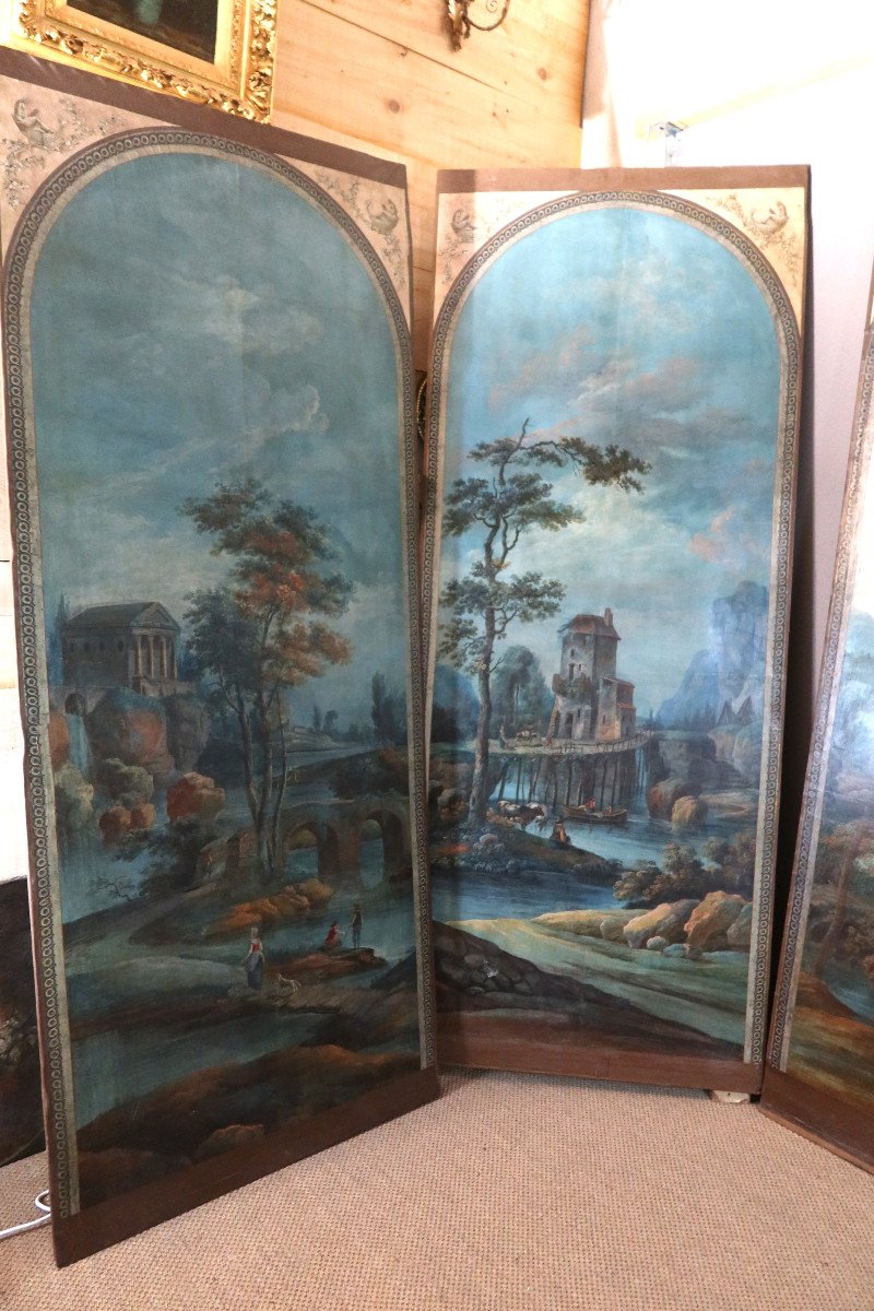 Important Set Of Six Painted Panels (2.60m High) Early 19th Century-photo-3