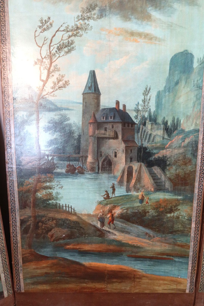 Important Set Of Six Painted Panels (2.60m High) Early 19th Century-photo-2