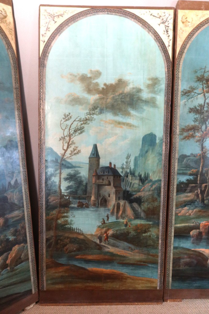 Important Set Of Six Painted Panels (2.60m High) Early 19th Century-photo-4