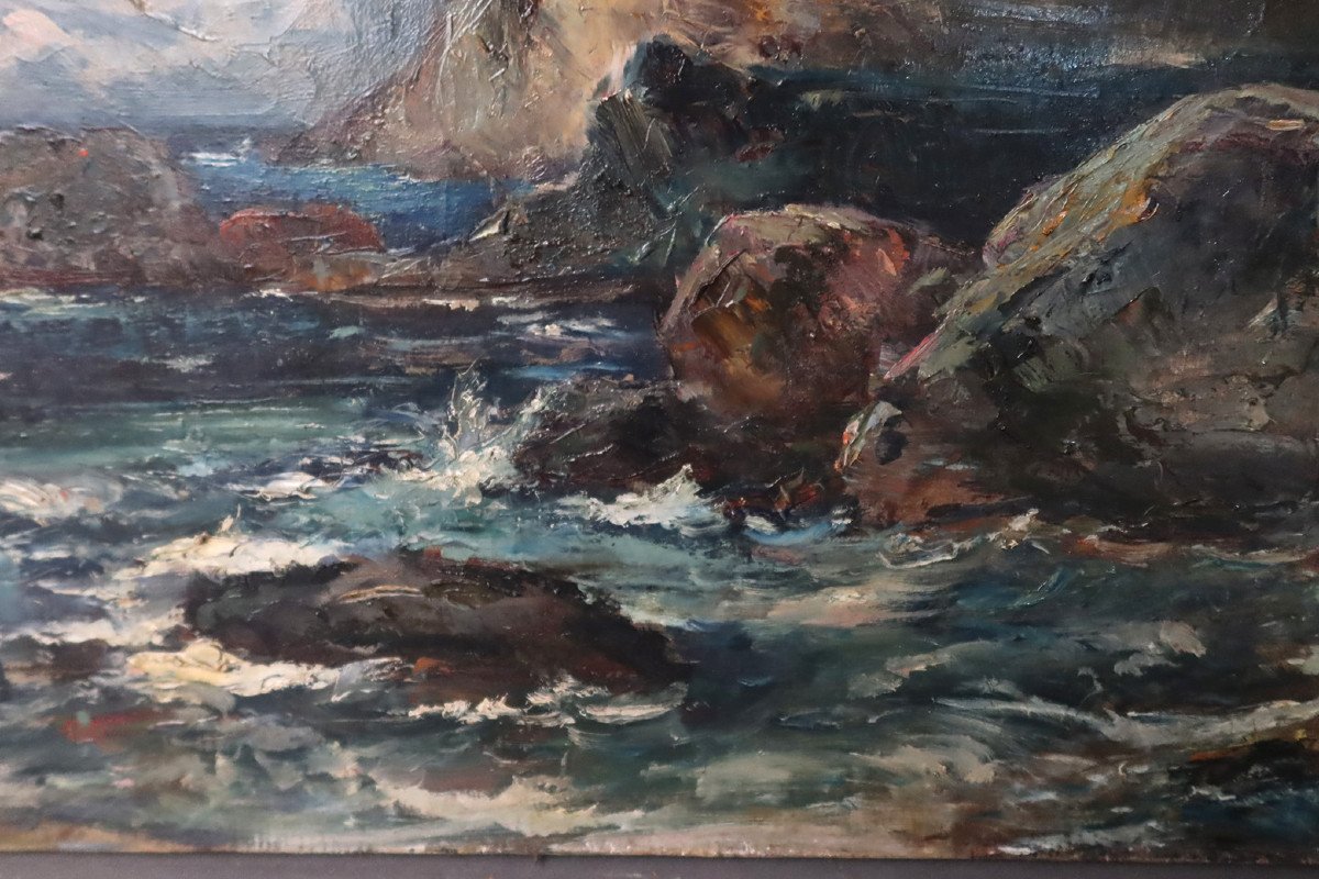 Large Painting "marine" Signed Emile Noirot, Dated 1893-photo-3