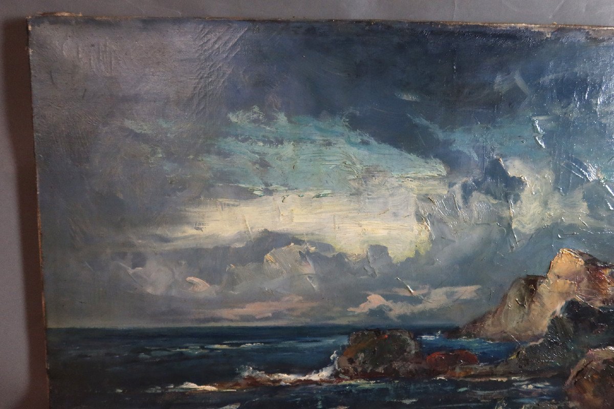 Large Painting "marine" Signed Emile Noirot, Dated 1893-photo-2
