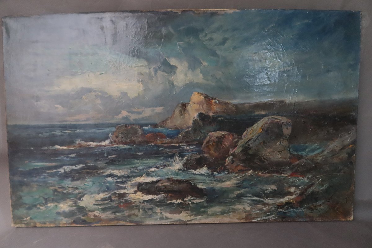Large Painting "marine" Signed Emile Noirot, Dated 1893-photo-8