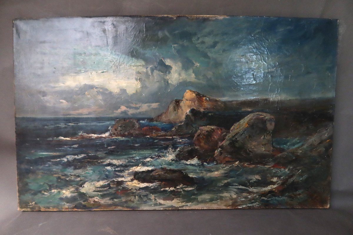 Large Painting "marine" Signed Emile Noirot, Dated 1893