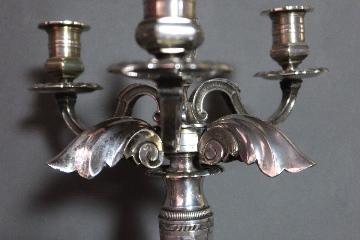 Pair Of Candelabra In Silver Metal And Lights-photo-2