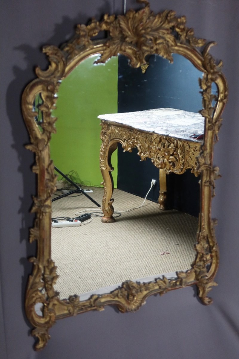 Miroir En Bois Sculpté Et Doré XIX-photo-2